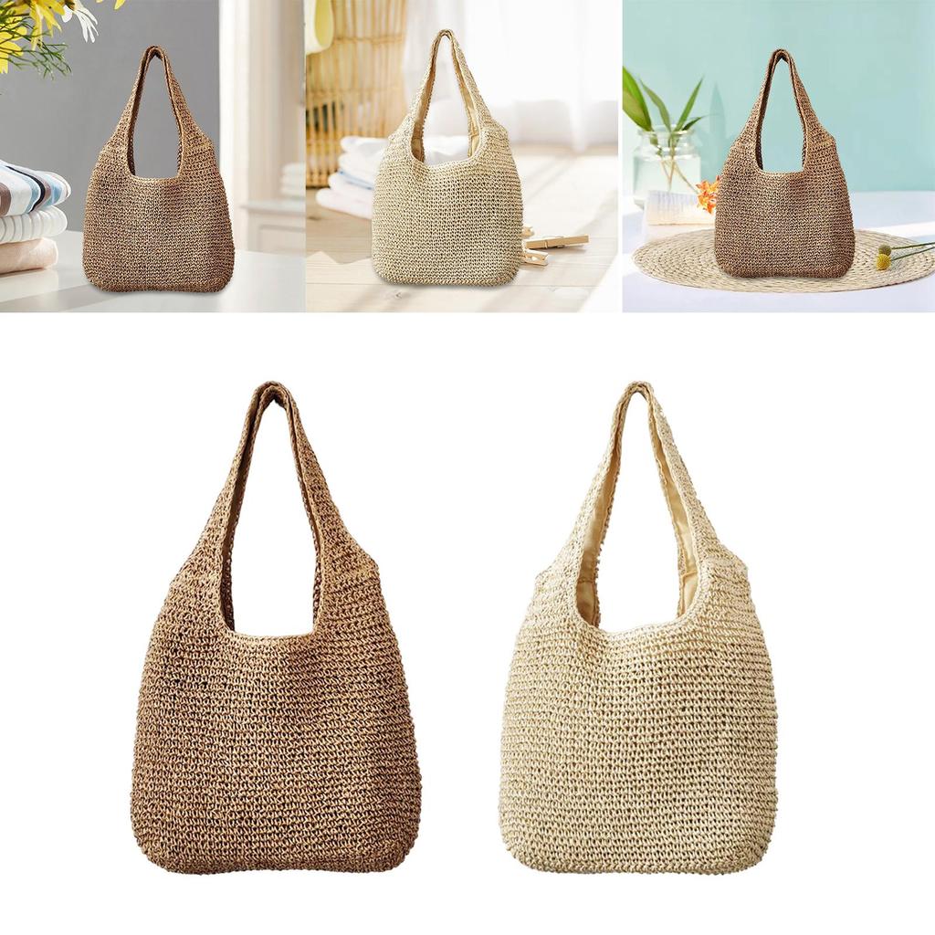 Women Straw Woven Tote Bag Shoulder Bags Retro Style Large Handmade Purse Straw Bag for Vacation Daily Wear Summer Beach Travel