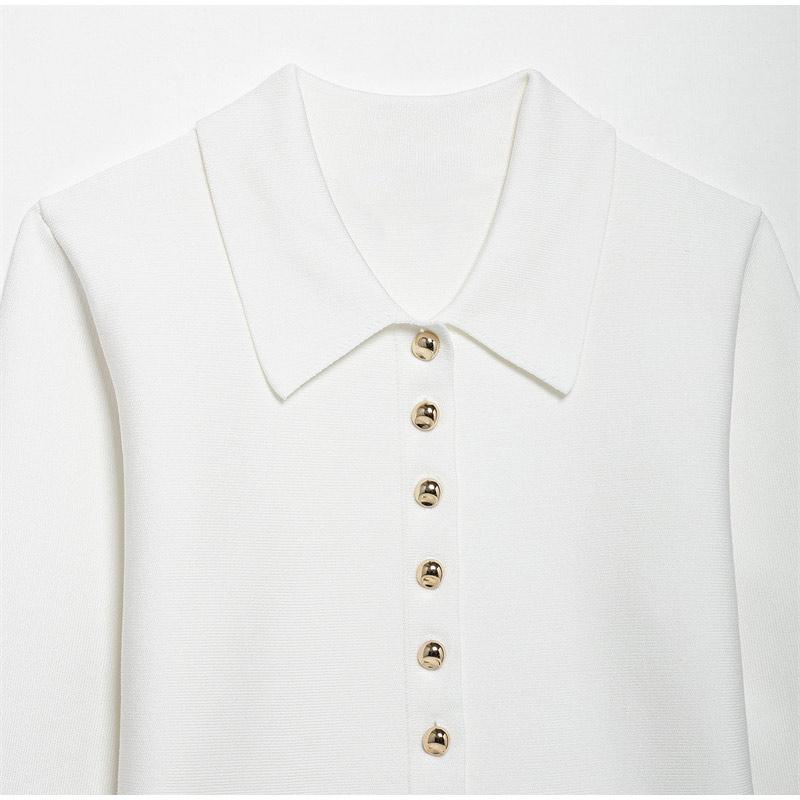 Women's Fashion Knitting Tops White Turn-Down Collar Long Sleeves Single-Breasted Cardigans Female 2025 Spring New Elegant Top