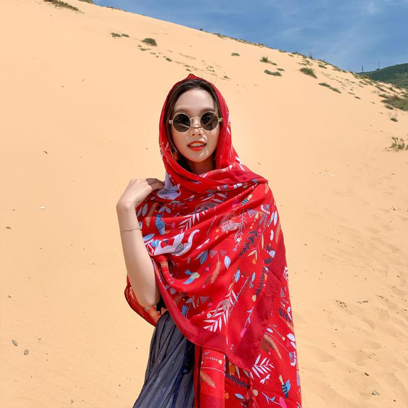 Women  Shawl Multi-color Variety Retro Flower Pattern Shade Scarf Lightweight Face Cover