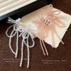 Silver needle glass bead bow fringed stud earrings simple personality earrings niche design high-end earrings women