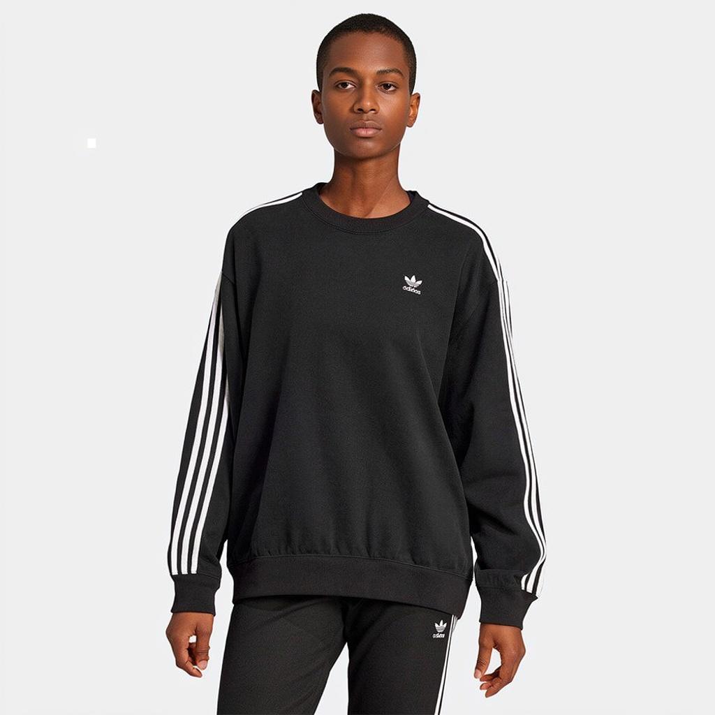 adidas Originals FW24 Klasická sportovní kolekce Volný střih Pruhovaná mikina Dámská mikina Černá JD0891