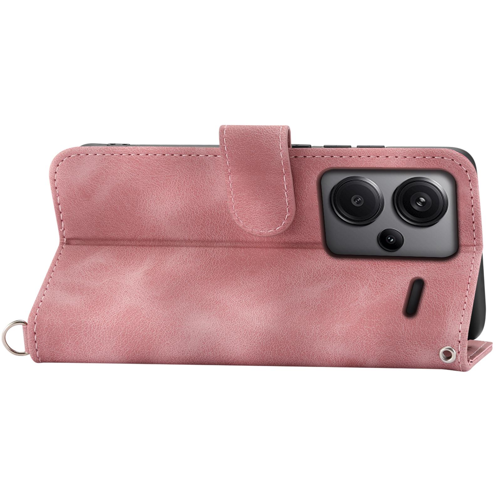 

For Xiaomi Redmi Note 13 Pro+ 5G Case Crossbody Leather Phone Cover with Card Slots Pink