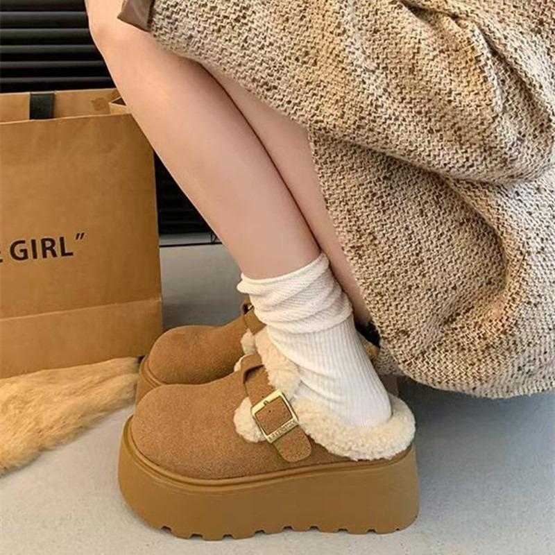 Thick-bottomed Bag Head and Half Slippers for Women To Wear Outside Autumn and Winter New Fashion Lazy Plush Cotton Mop