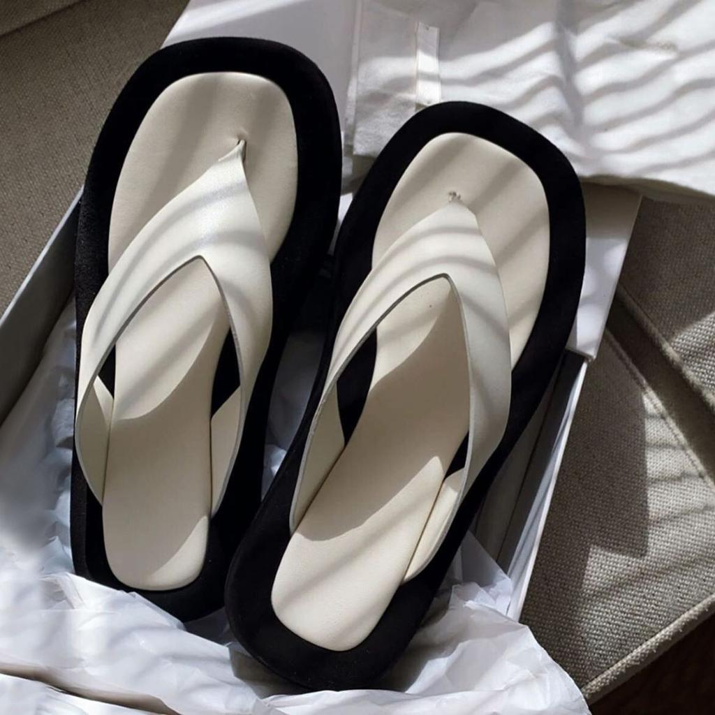 Sheepskin Version Niche Design Leather Thick-soled Flip-flops Women's Summer Wear Beach Ladies Cool Slippers Half Slippers