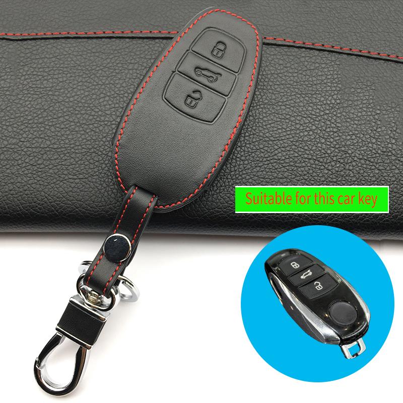 Genuine Leather Remote Control Car Key Cover Skin Case For Volkswagen Vw Touareg 3 Buttons Smart Key Protect Shell
