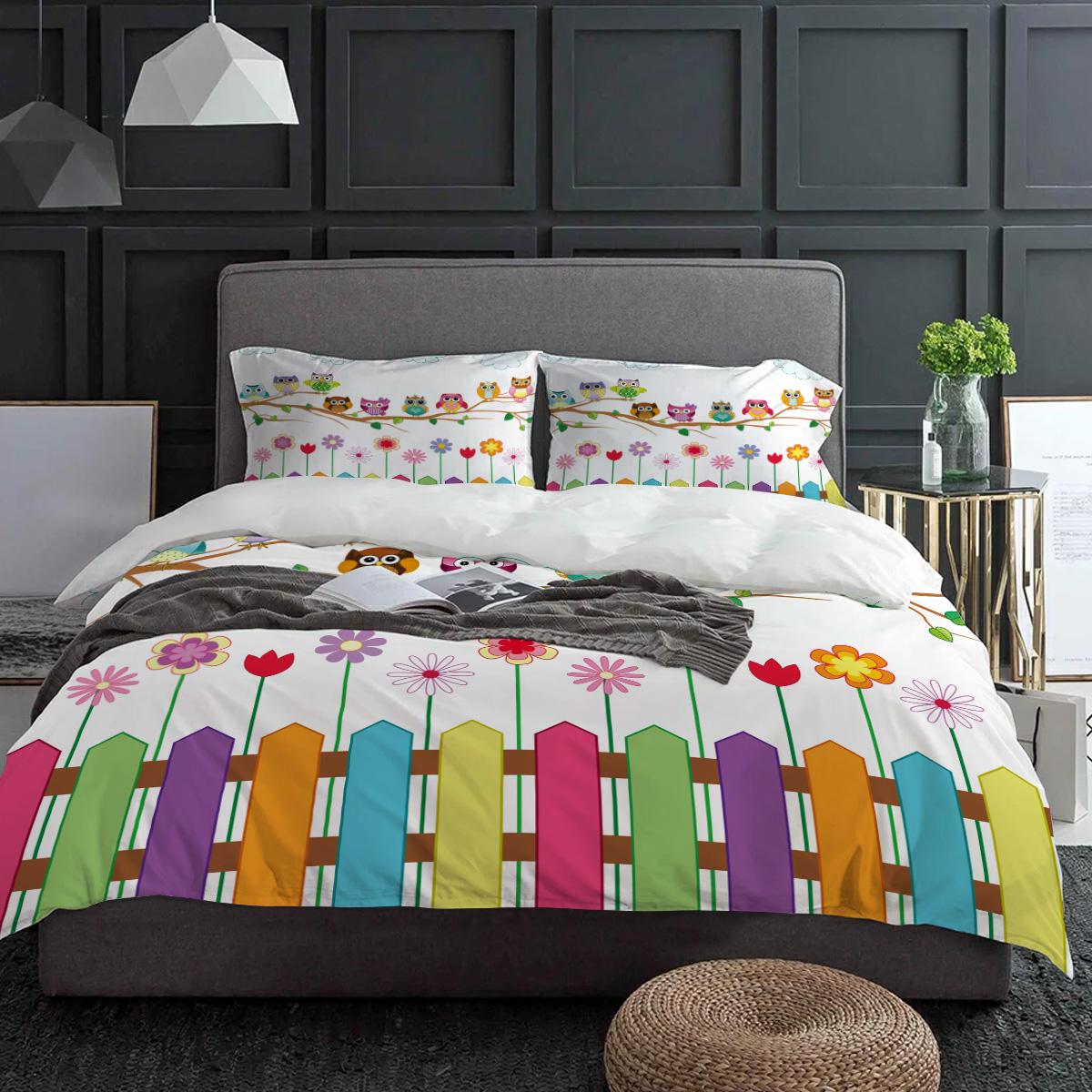 

Мультяшный Детский Милый Сова Цветочный Постельный Комплект 3 предмета Пододеяльник Наволочка Детский Взрослый Покрывало Комплект Двуспальный Постельное Белье EU single(135x200cm)