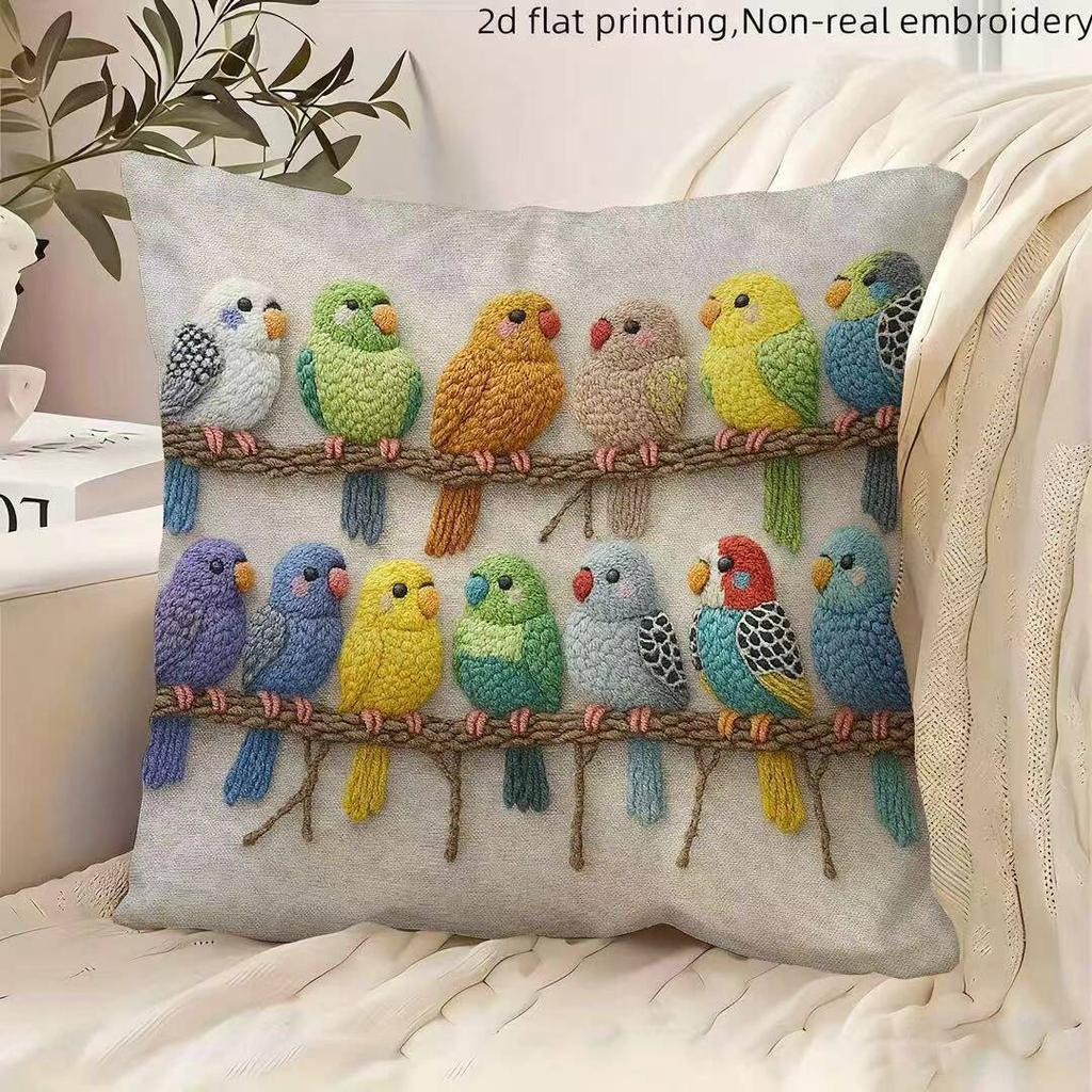 VIKAMA Handmade Multicolored Bird Cushion Cover for Home Living Room Sofa Pillow Case Decorative Pillow Cover