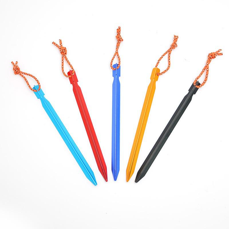 18cm Super Light Aluminum Alloy V-Shaped Tent Stakes with Rope, Outdoor Triangular Ground Stakes, Reinforced Tent Accessories.