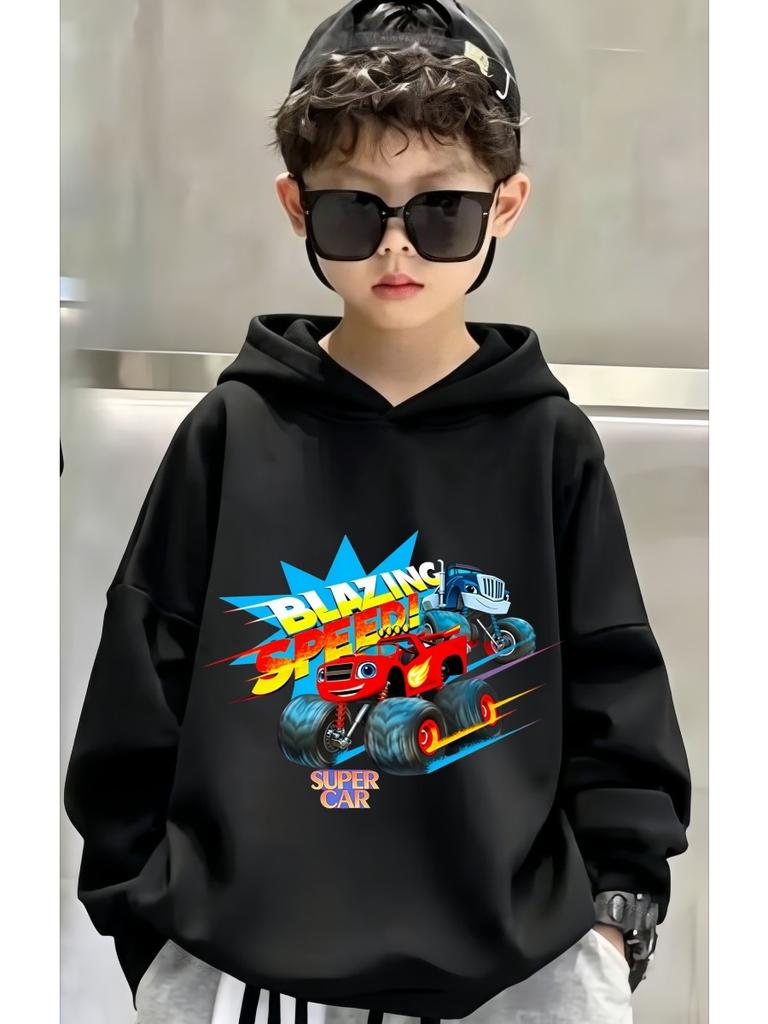 Autumn/Winter Fun Monster Machine Pattern Children's Hooded Sweatshirt Warm Hooded Sweater