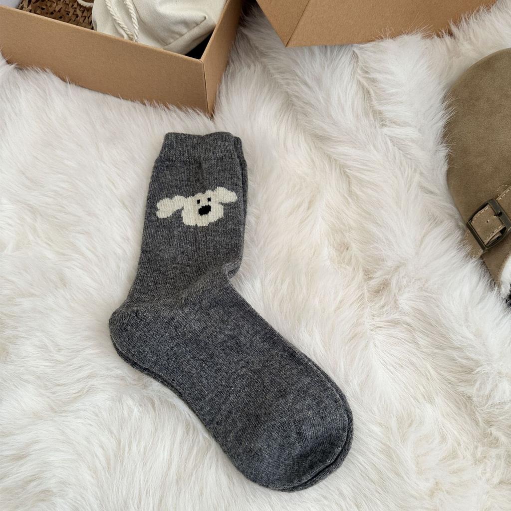 Cartoon Puppy Wool Socks Children Korean Tide Cute Medium Tube Socks Thickened Warm Cashmere Stacking Socks Stockings