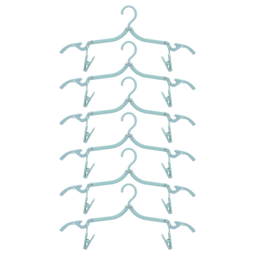 6PCS Travel Hangers with 12 Clips PP Foldable Portable Clothes Hangers with Storage Bag for Suitcase Camping Hotel RV Blue