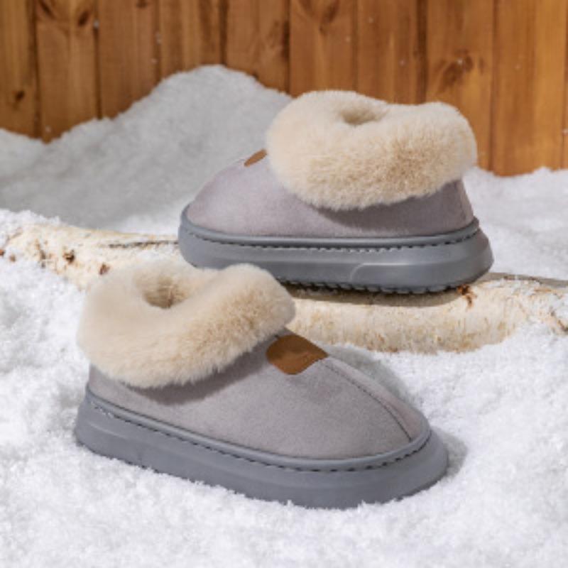 Plush Heel Shoes for Women, Thick-soled Fleece, Anti-slip, and Cute Couple Cotton Shoes for Home Use