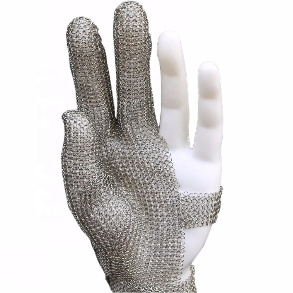 Three Finger Cut Resistant Stainless Steel Metal Mesh Glove with Metal Hook Strap for Tailoring and Butcher Use (Silver,Xs)