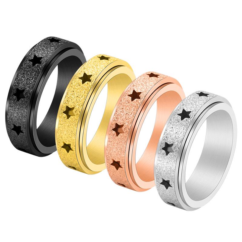Minimalist Rotatable Hollow Star Frosted Stainless Steel Ring - Unisex Gold Jewelry