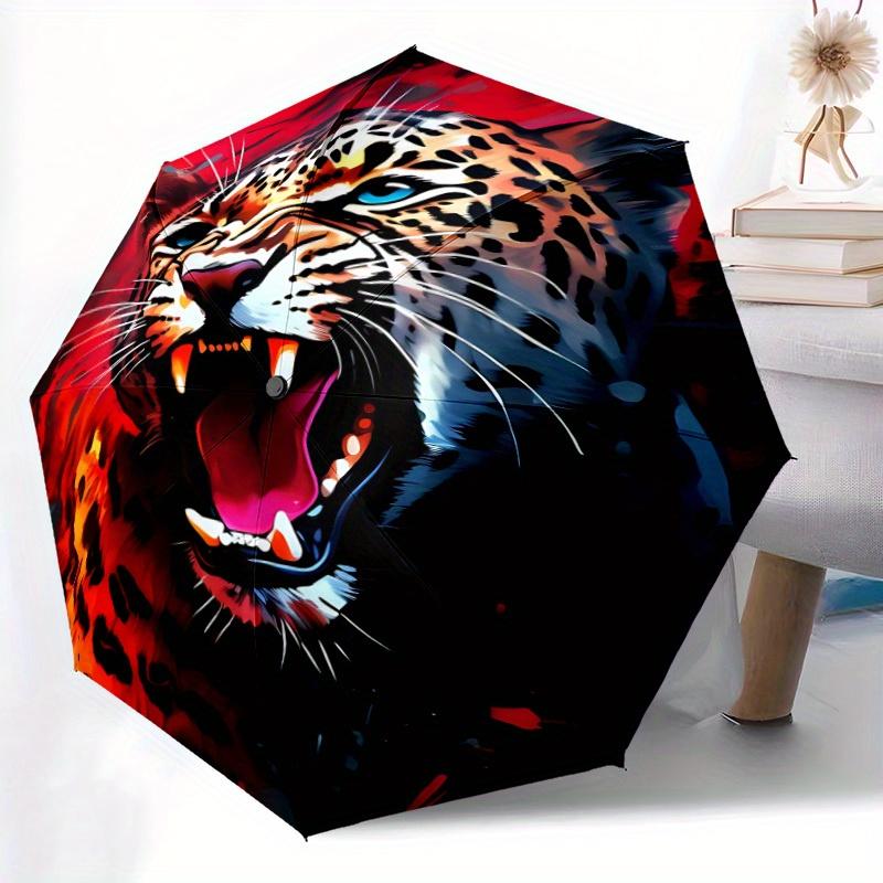 1pc Leopard Print Automatic Open/Close Exquisite Umbrella Sturdy Iron Frame, Compact Travel Umbrella, Intricate Design Umbrella a0829049