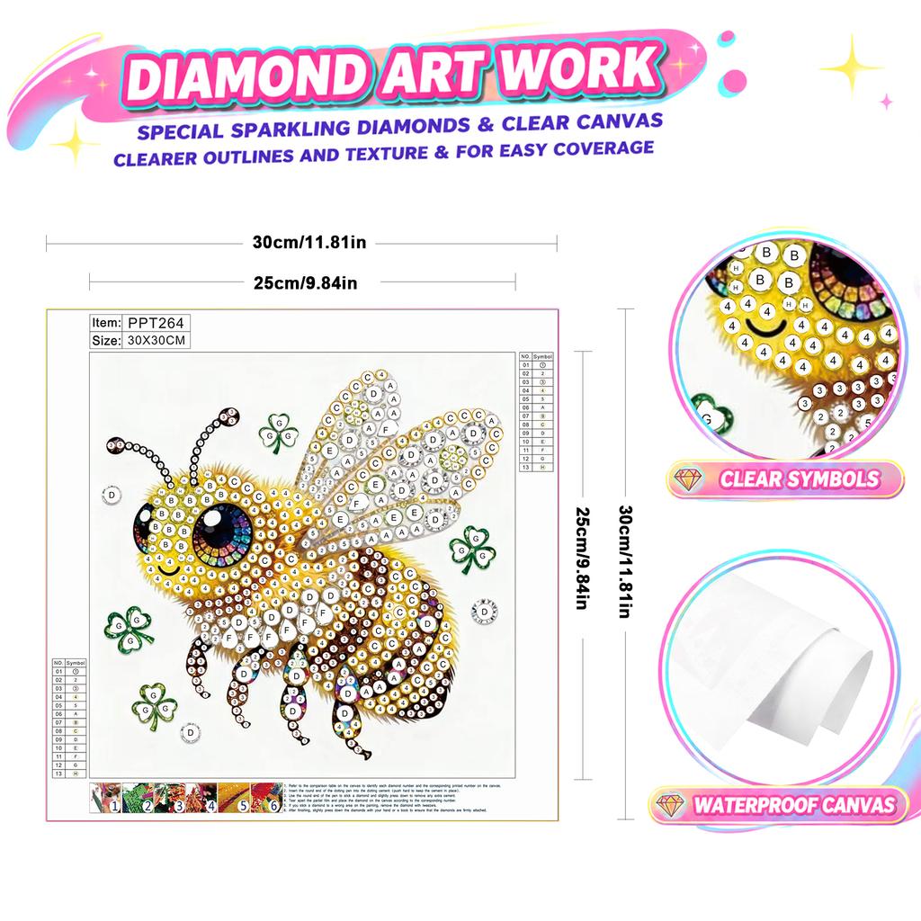 Diamond Painting Bee Butterfly Animal Kit 5D Partial Drill 30x30cm Rhinestone Canvas Wall Art