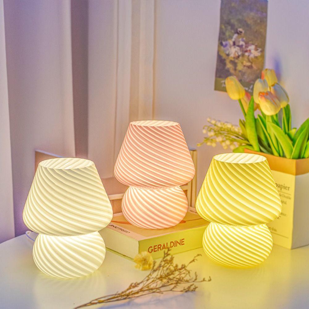 Desk Lamp Ins Style Mushroom LED Lamp Striped Mushroom Bedside Lamp Glass Transparent Night Lamp Nightlight for Baby