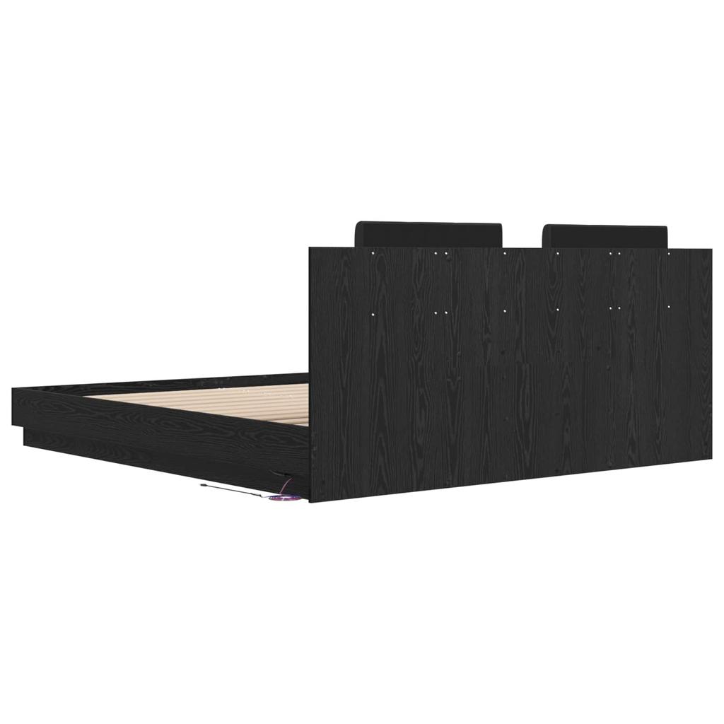 Bed Frame with Headboard Black Oak Effect 200 x 200 cm