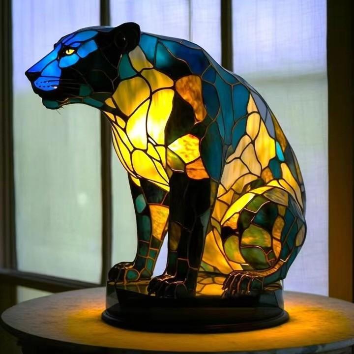 Creative Panda Dolphin Lion Leopard Dog Animal Resin Led Night Light Ornament For Desk
