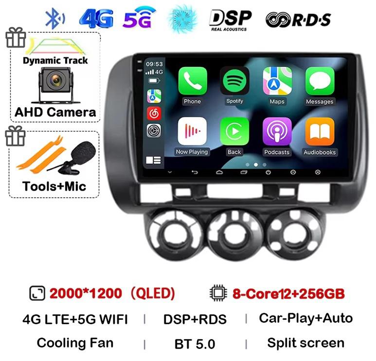 Android 14 Carplay Car Radio For Honda Fit Jazz City 2002 2003 2004 2005 2006 2007 Multimedia Video Player GPS Stereo Head Unit