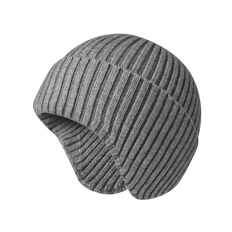 Unisex Autumn/Winter Solid-Colour Knitted Beanie with Ear Flaps Couples' One-Piece Winter Cycling Beanie Windproof One-Piece Cold-Weather Beanie