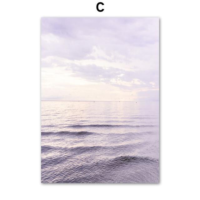 Dandelion Reed Purple Flower Sea Grass Sunset Nordic Poster  Pictures Wall Art Print Canvas Painting Decoration For Living Room