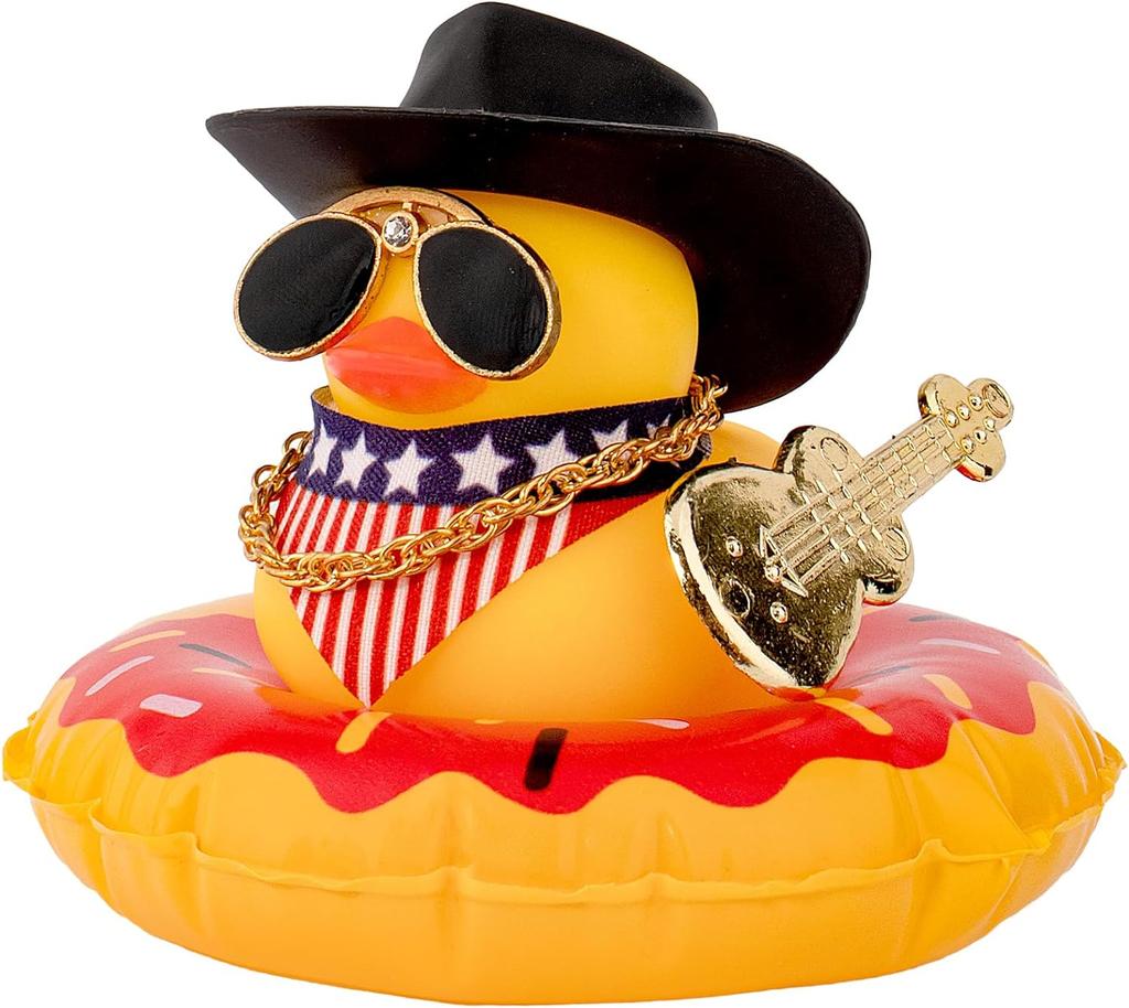 Car Duck Ornament Dashboard Decorations For Car Rubber Accessories With Sunglasses Hat Necklace Swim Ring And Mini Musical Instr