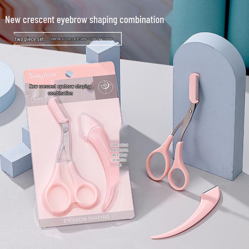 Kelly Face Crescent Eyebrow Shaping Set: Includes Eyebrow Comb, Scissors, and Razor.