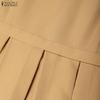 ZANZEA Women Patchwork Casual Turn Down Collar Elegant Short Sleeve Dress