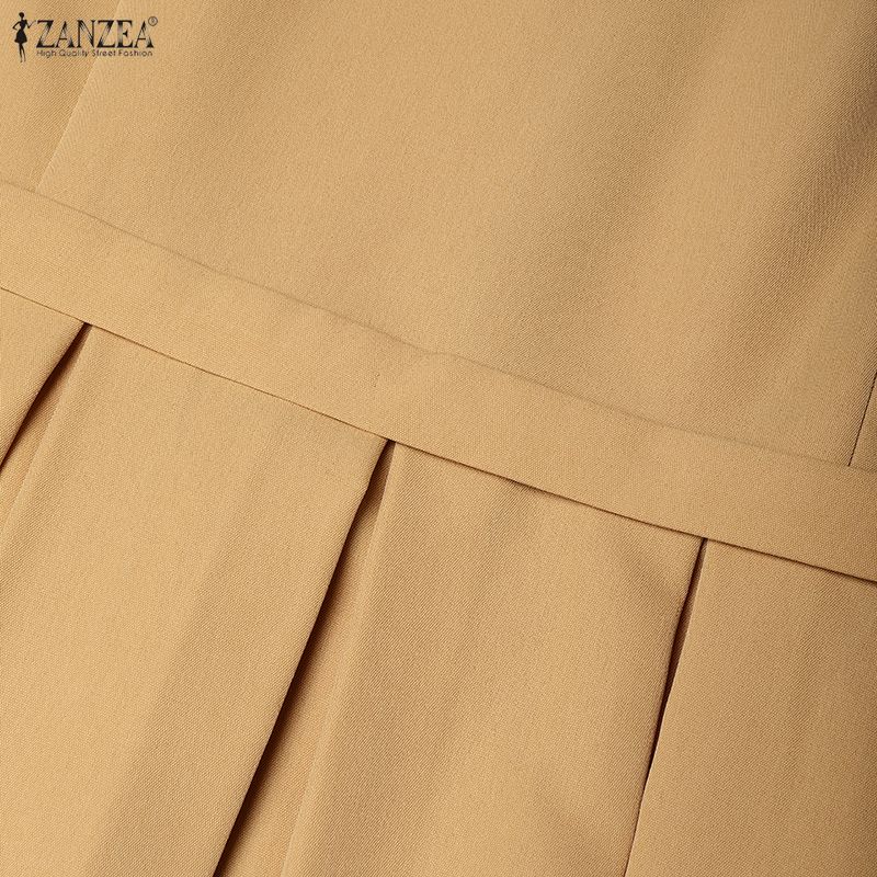 ZANZEA Women Patchwork Casual Turn Down Collar Elegant Short Sleeve Dress