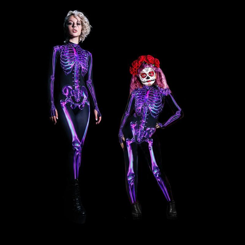Halloween Family Matching Outfit Skeleton Print Jumpsuit Pants Women Kids Street Style Slim Fit