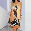Elegant Women Short Sleeve Fashion 3d Print Midi Dress Plus Size Beach Clothing
