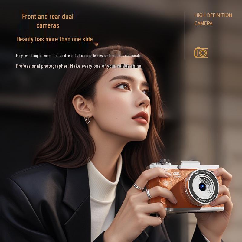 4K HD Retro Digital Camera, 64MP, Dual Lens, 16x Optical Zoom, Ideal for Student Photography