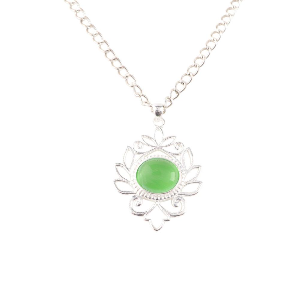 Green Cat's Eye Gemstone 925 Fine Silver Jewelry Handmade Chain Pendant For Gift CP-1-44