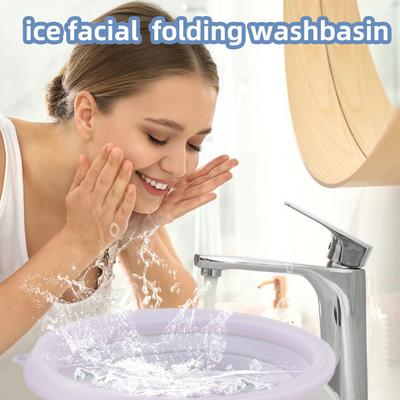 Silicone Ice Facial Folding Washbasin With Icetray Face Cold Plunge Reduce Swelling Face Ice Bath Foldable Portable Washbasin