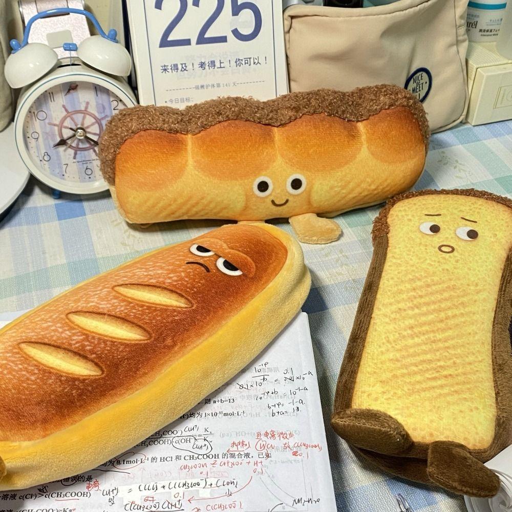 Large Capacity Bread Toast Pencil Case Toast Toast Pencil Case Plush Pen Pouch  Student Gift