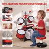 Children's Drum Kit with Stool, Electronic Keyboard, Microphone, USB, 77.5 x 40 x 76.5 cm, Red