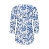 Women's Fashionable Casual Pleated Round Neck Casual Floral Print Seven Quarter Sleeved T-shirt Top