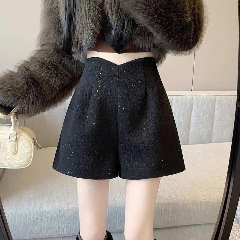 

Женские широкие шорты с высокой талией, облегающие повседневные шорты А-силуэта, модная одежда в корейском стиле 2000 года, весна 2XL чёрный