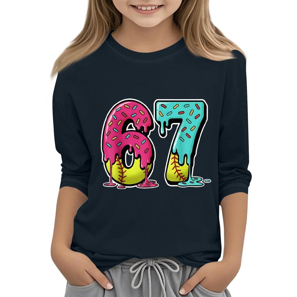Children's Fashion Three-Quarter Sleeve Round Neck Printed Casual T-Shirt Top