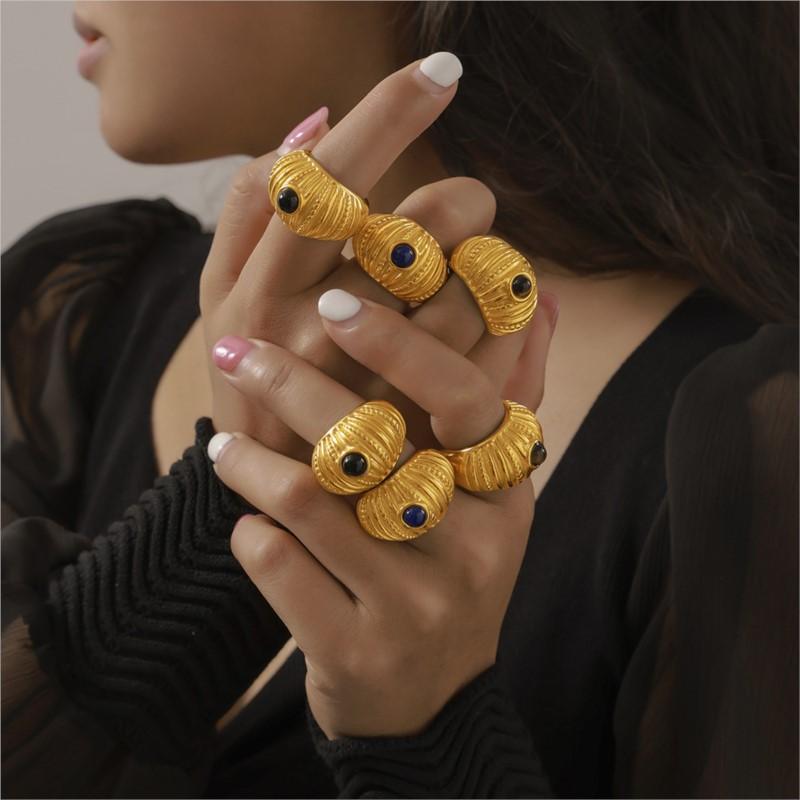316L Stainless Steel Rings For Women 18K Gold Plated Waterproof Women's Chunky Ring Goth Golden Open Ring Luxury Woman Zircon
