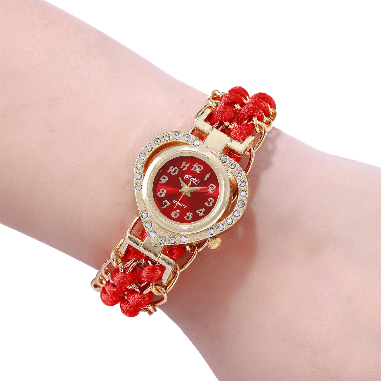 Casual Fashion Digital Diamond-Set Love Dial Circle Bracelet Watch Ladies Long Rope Watch