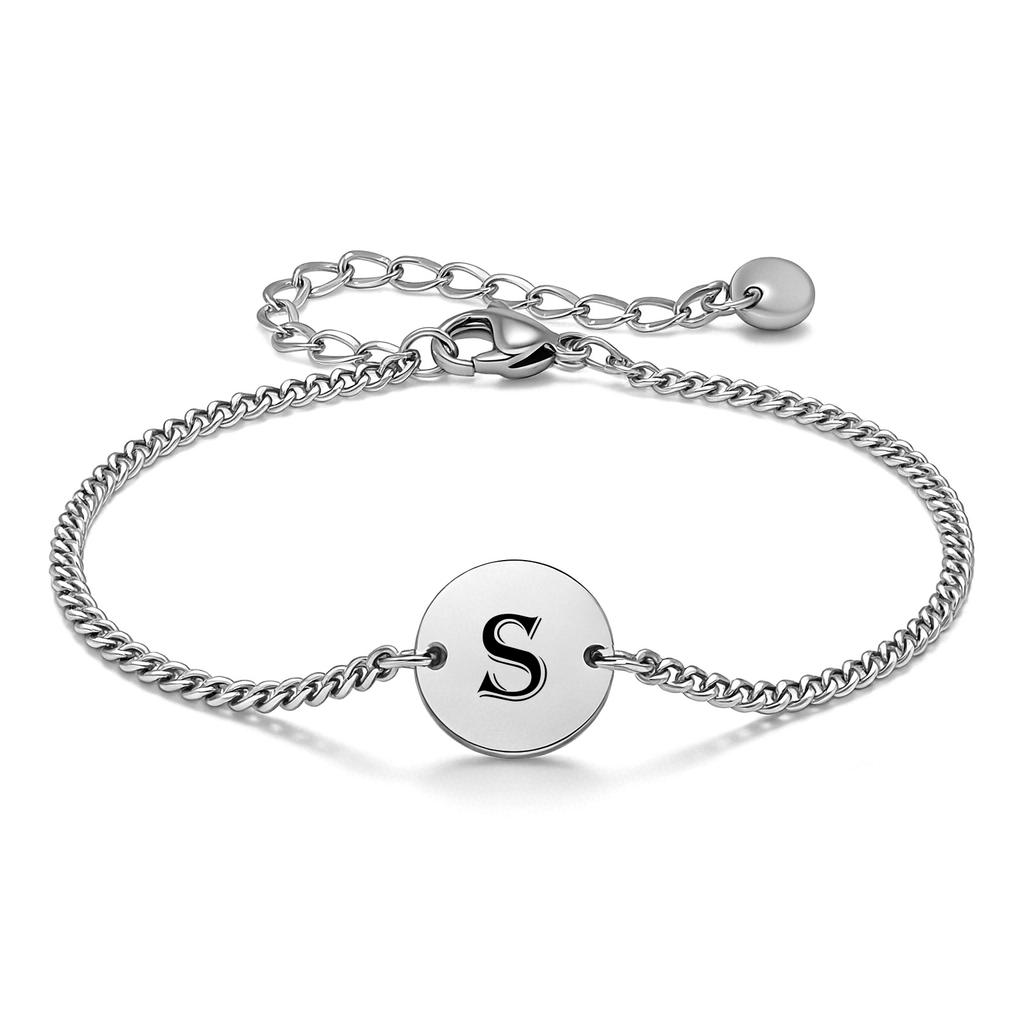 Vnox 26 Letters A-Z Initial Round Bracelet for Men, Stainless Steel  Adjustable Link Chain, Personalized Wristband Jewelry Gifts