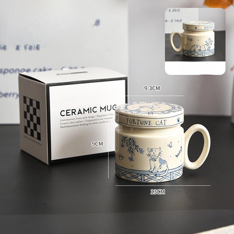 

Креативная милая кружка с крышкой в виде котенка и щенка, керамическая чашка для воды, мультяшная чашка для пары, бытовая, устойчивая к высоким температурам 380ml