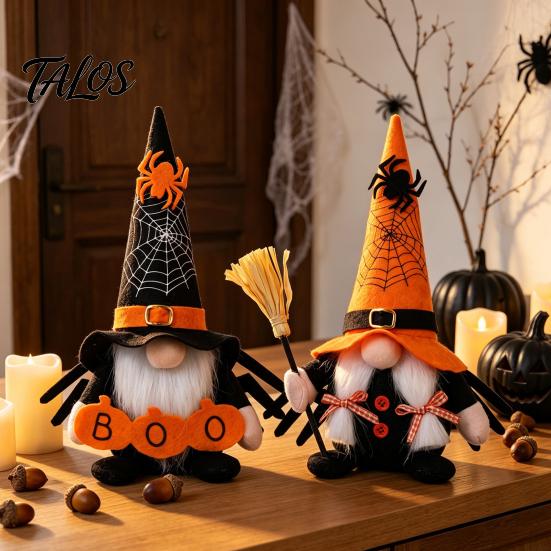 Binnen vensterbank decoraties Halloween Kabouter Decoratie, Spookachtige Oranje Zwart Spinnenweb Boo Zweedse Tomte Heks Bezem Accentjes Elf Beeldje,