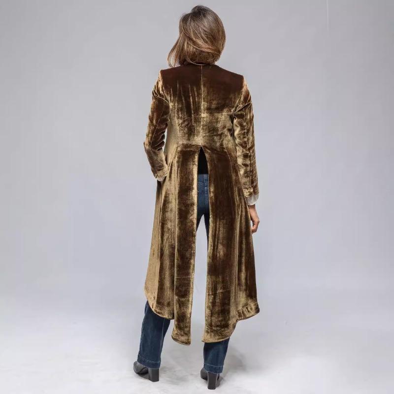 Женский элегантный замшевый пояс длинное пальто модный лацкан свободный кардиган разрез — фото 5