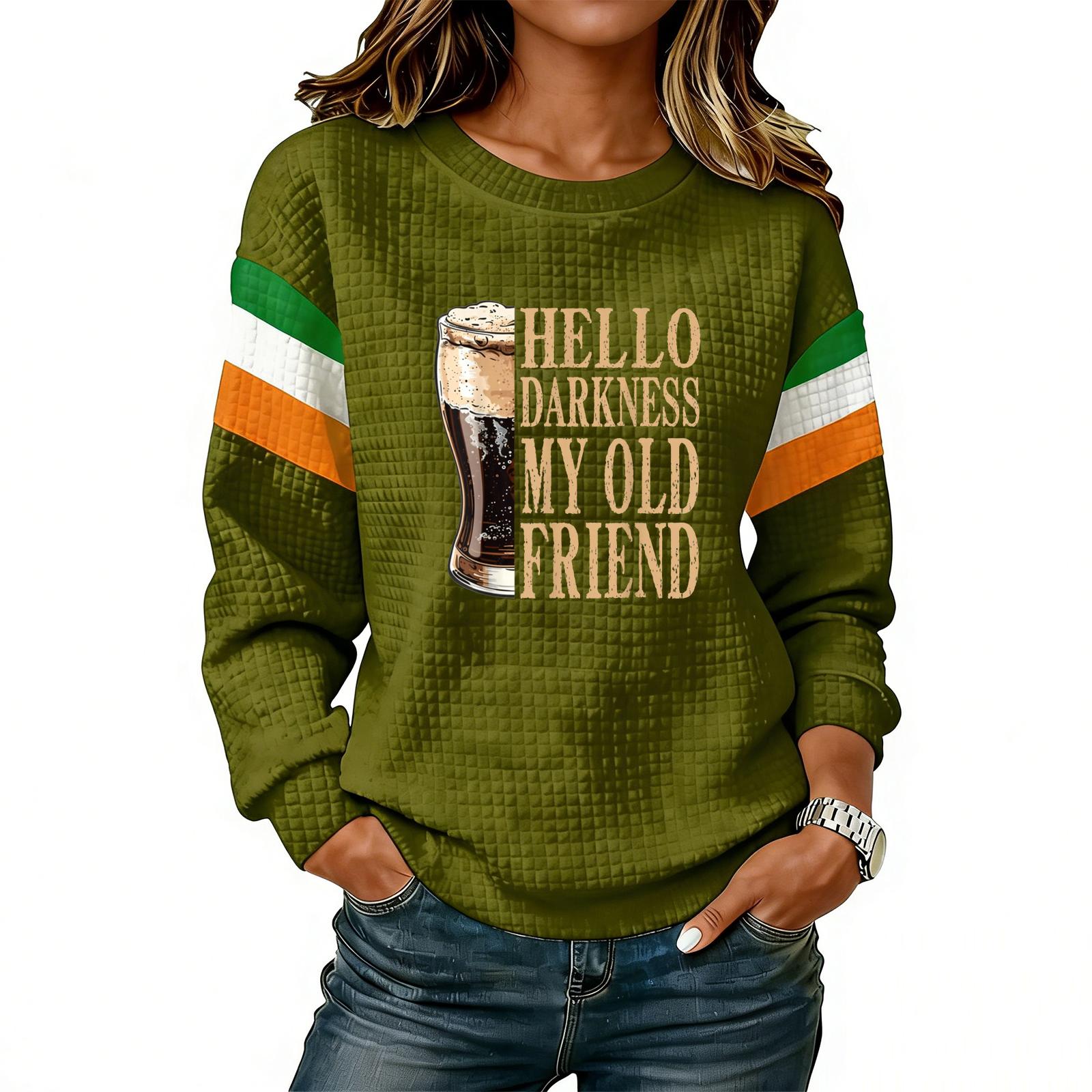 

Женская модная легкая толстовка с длинным рукавом и круглым вырезом с принтом L армия зеленый