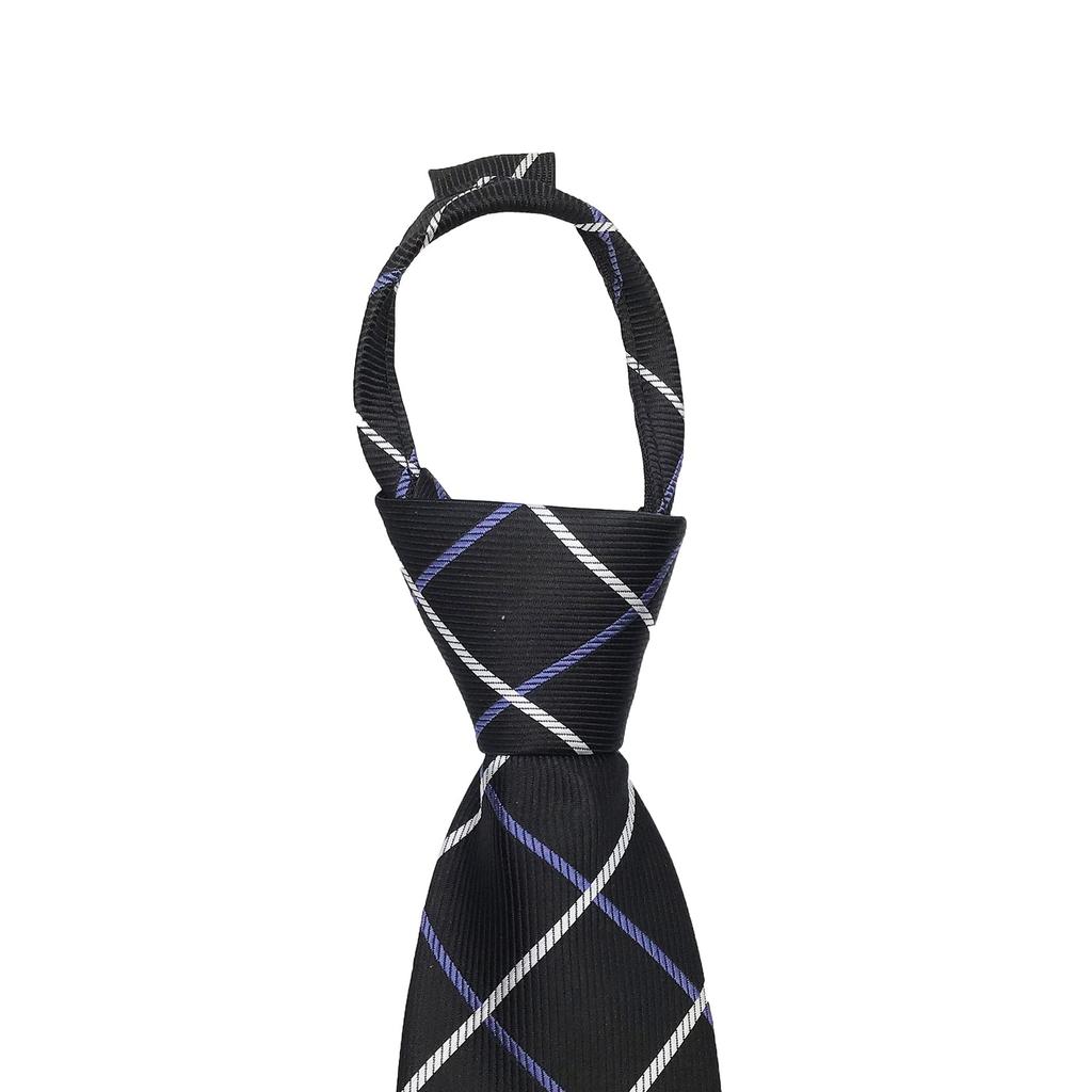 [Mendence] One-touch zipper tie, 4 patterns available, silk, easy to put on in just a few seconds, slim, no knot required, solid black, blue, check,