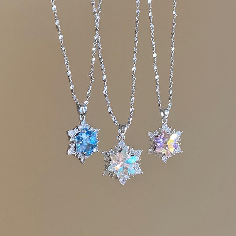 Collana Girocollo con Ciondolo Fiocco di Neve in Cristallo Blu Y2K per Donna con Zirconi Strass Catena per Clavicola Gioielli per Festa Festival