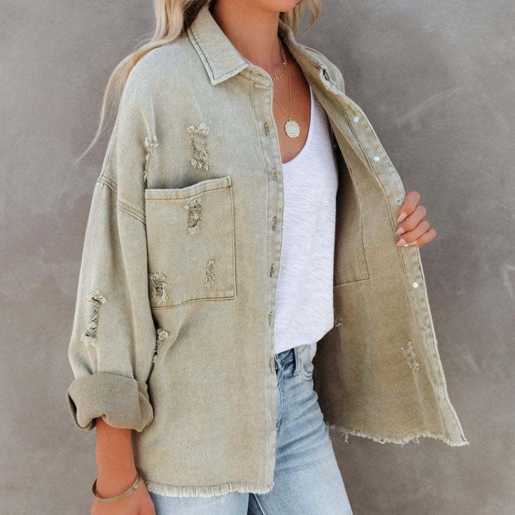 Casual Long Sleeve Denim Jacket Women's Fashion Solid Color Coat